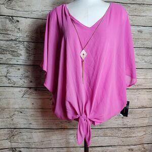 JM Collection Pink Chiffon Blouse Womens Sz S Tank Dolman Sheer Overlay Romantic